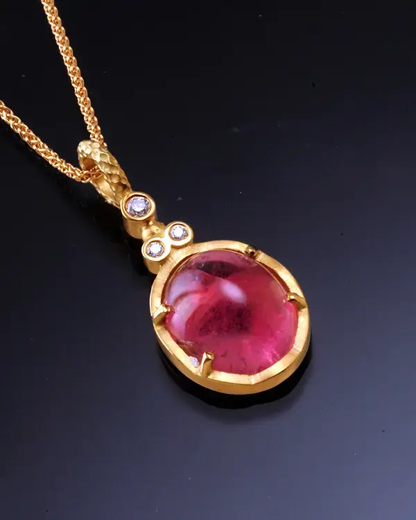 Pink Sapphire and Diamonds in 18K Yellow Gold