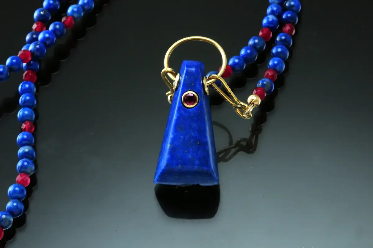Lapis and ruby obelisk necklace